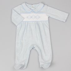G13105: Baby Boys Smocked Cotton All In One  (0-6 Months)